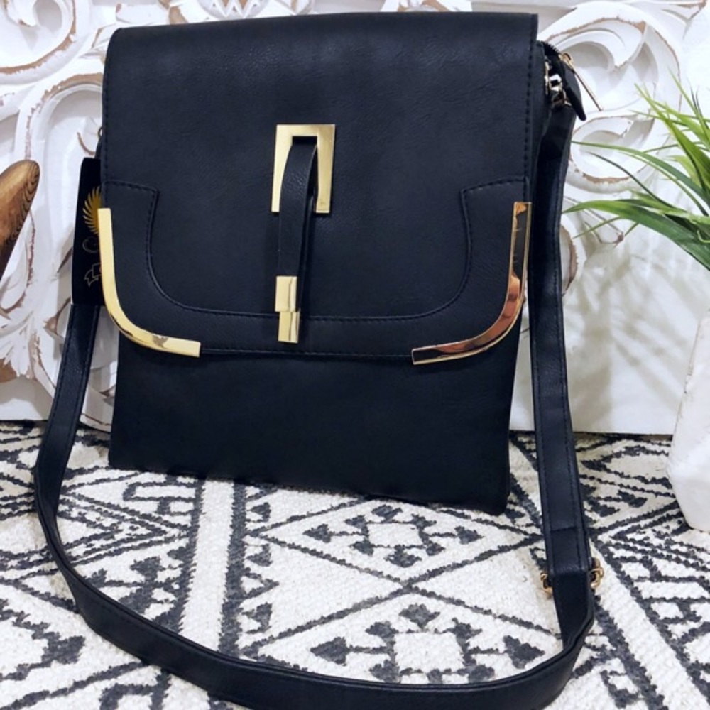 NWT Crossbody Black Bag with Gold Hardware